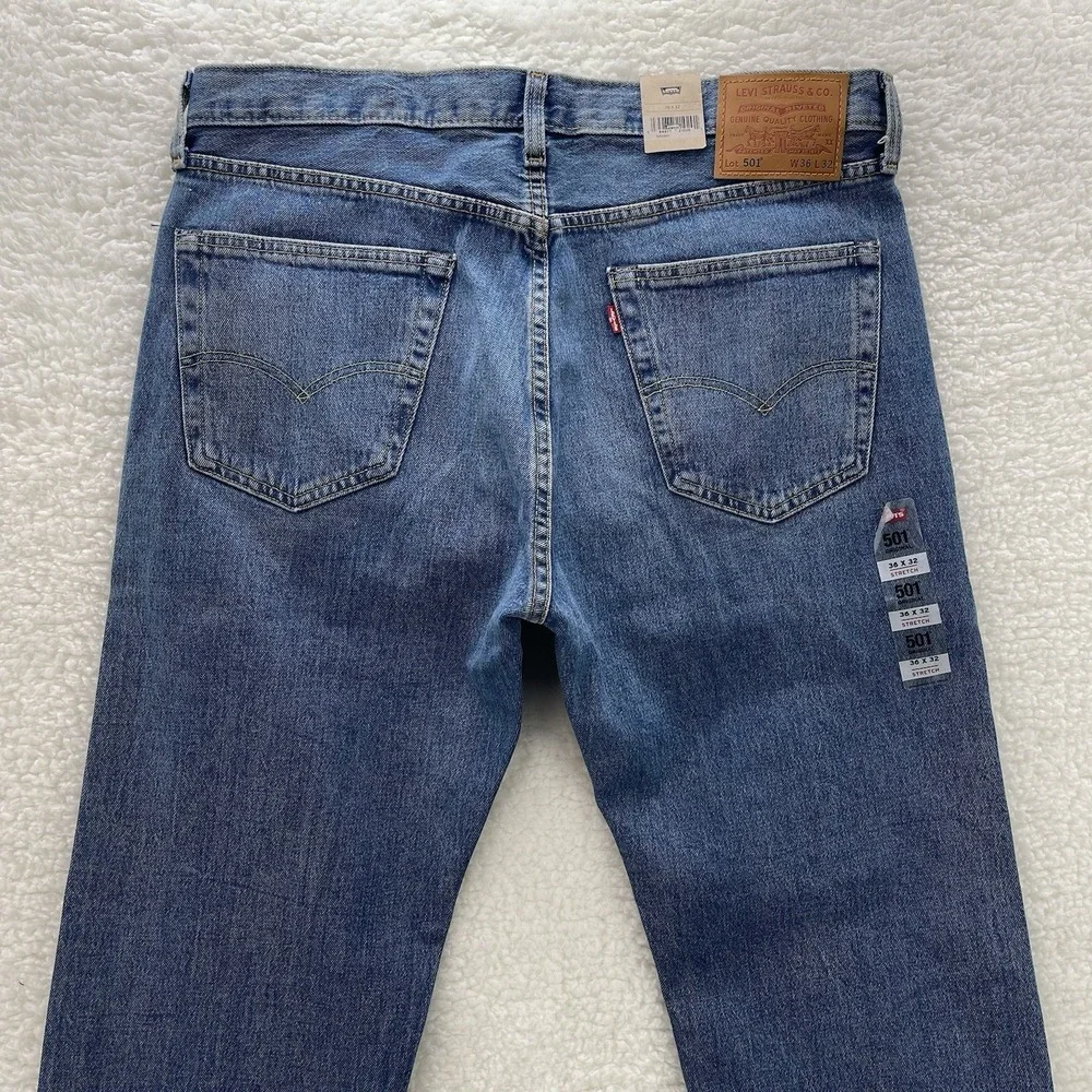 Levis 501 Jeans Mens 36x32 Blue Premium Original Button Fly Denim Grunge 90s